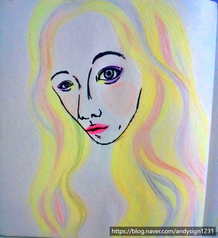 펜 색연필 인물화 그림 : 여성 인물들의 다양한 얼굴 모습