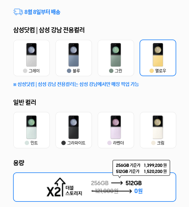 갤럭시 Z 플립 5의 사전예약기간 및 종류별 색상과 스펙. Pre-booking period and color and specifications for Galaxy Z Flip 5