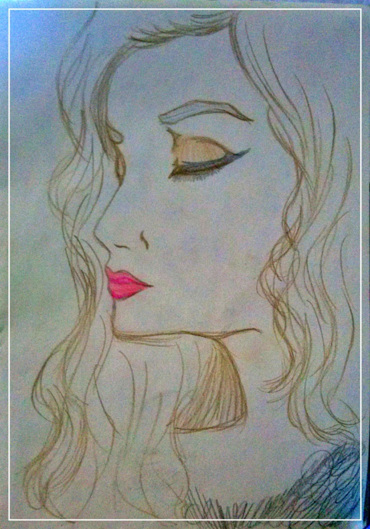연필 색연필 인물화 그림 : 눈을 감은 여성의 얼굴 그리기