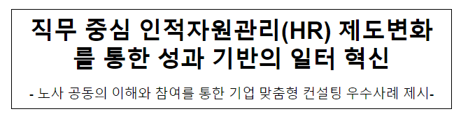 직무 중심 인적자원관리(HR) 제도변화를 통한 성과 기반의 일터 혁신