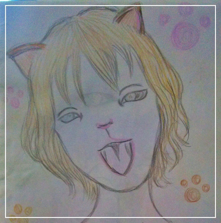 연필 색연필 인물화 그림 : 고양이 수인과 눈을 감은 여성 그리기