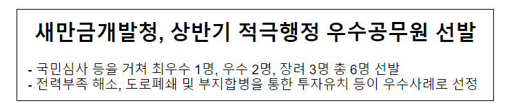 새만금개발청, 상반기 적극행정 우수공무원 선발 새만금개발청, 상반기 적극행정 우수공무원 선발