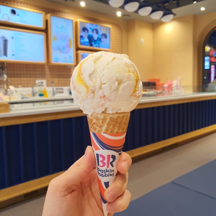  배스킨라빈스 메뉴 가격 베라 맛 8월 이달의맛 신메뉴 아이스 노티드 우유생크림 싱글킹 (춘식이, 키오스크 쿠폰 사용)