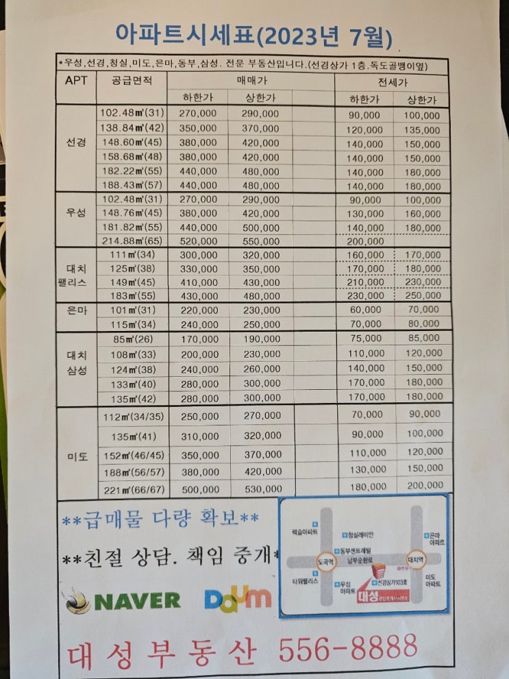  대치동 아파트 시세표