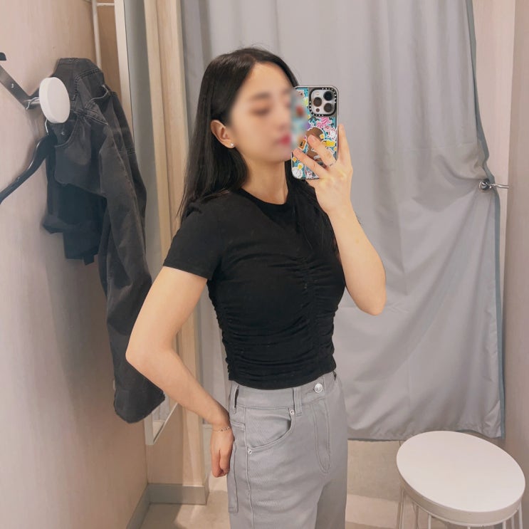 H&M 19,900원 저지 개더탑 가성비 키작녀 코디 크롭탑 H&M 19,900원 저지 개더탑 가성비 키작녀 코디 크롭탑