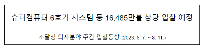 슈퍼컴퓨터 6호기 시스템 등 16,485만불 상당 입찰 예정