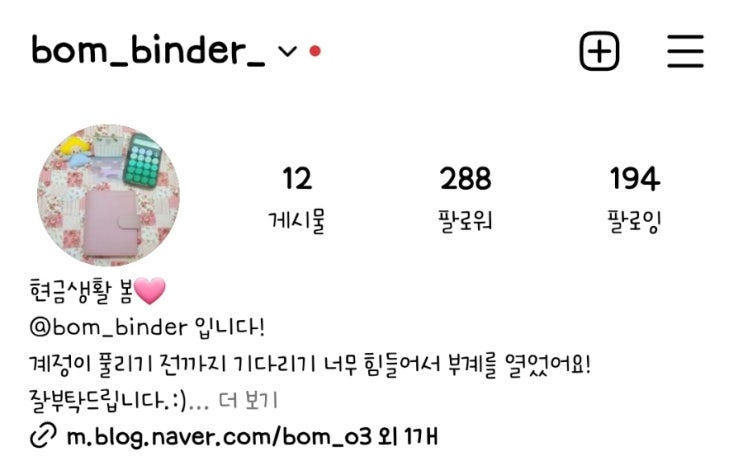  인스타 부계정을 만들었습니다.