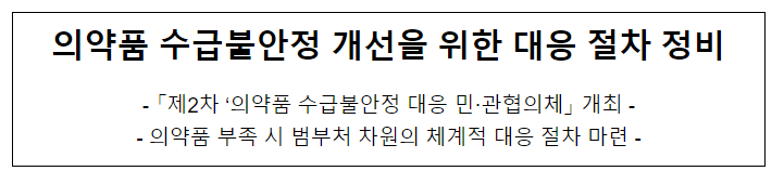 의약품 수급불안정 개선을 위한 대응 절차 정비