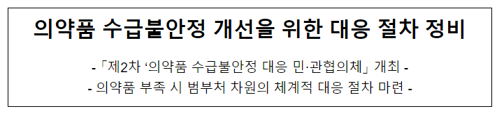 의약품 수급불안정 개선을 위한 대응 절차 정비 의약품 수급불안정 개선을 위한 대응 절차 정비