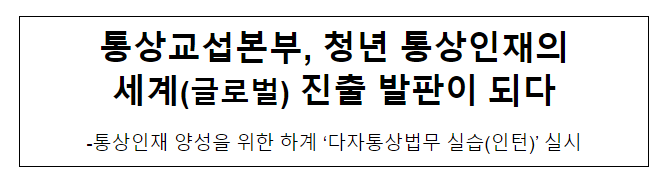 통상교섭본부, 청년 통상 인재의 세계(글로벌) 진출 발판이 되다 통상교섭본부, 청년 통상 인재의 세계(글로벌) 진출 발판이 되다