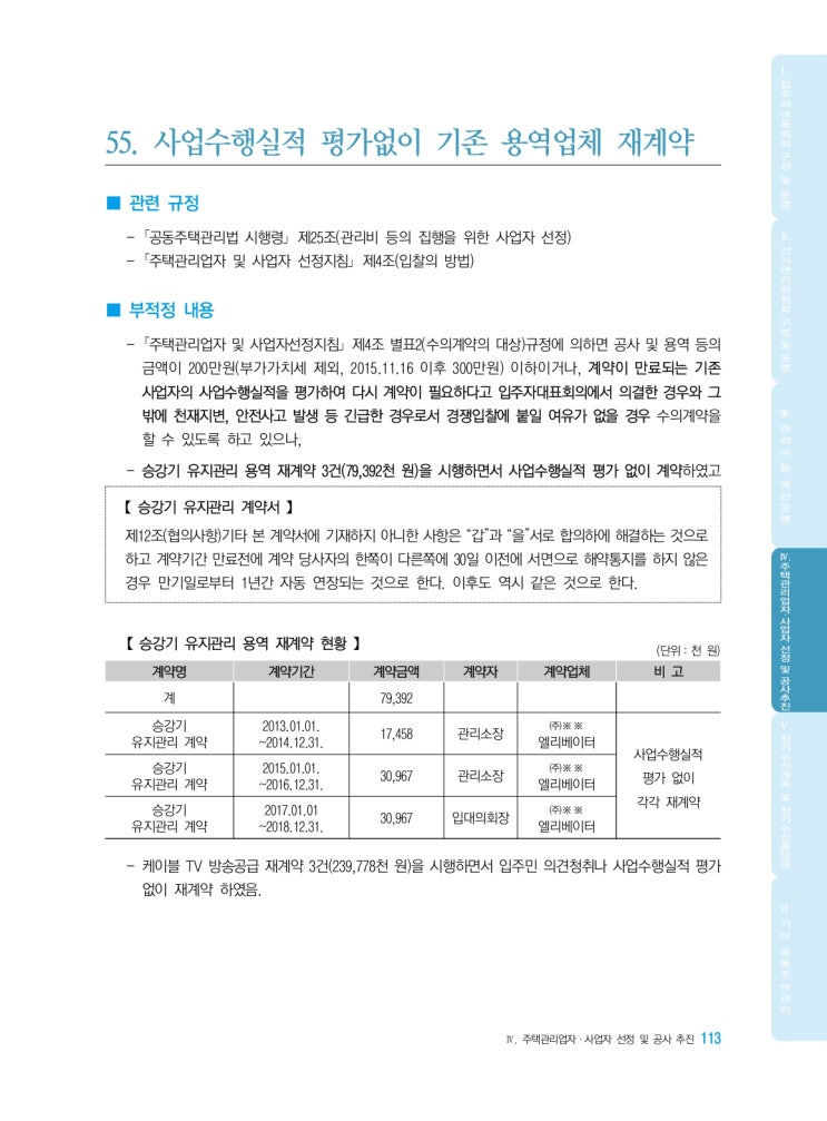   사업수행실적 평가없이 기존 용역업체 재계약