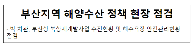 부산지역 해양수산 정책 현장 점검