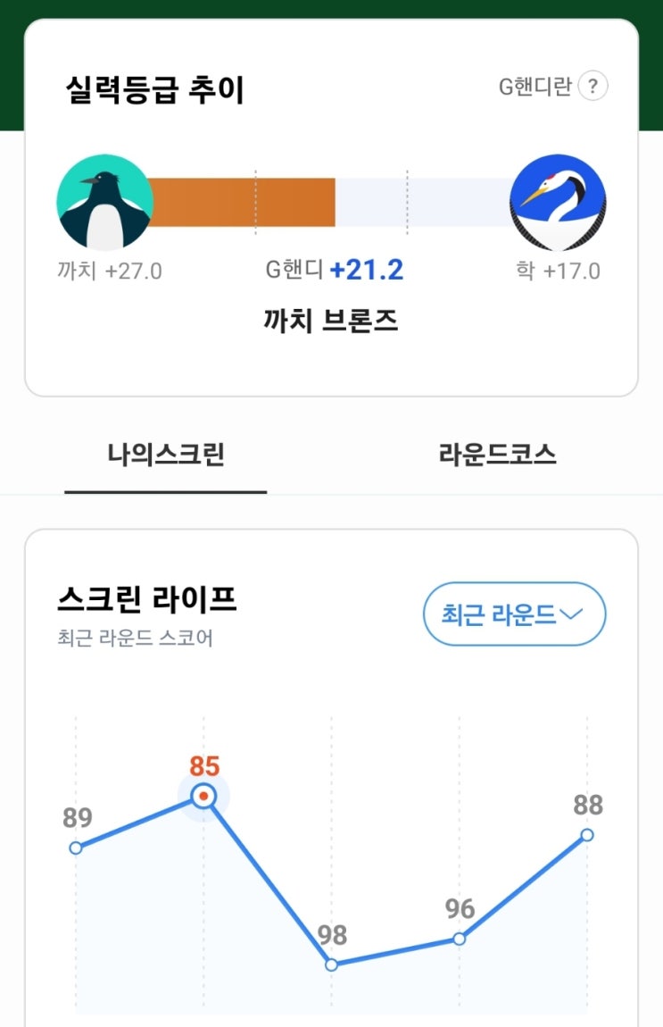  나의 골프일지, 스크린 골프, G핸디 21.2