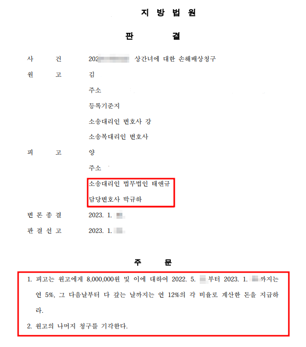 전주 상간소송? 위자료 3천만 원에서 8백만 원, 85% 감액 사례