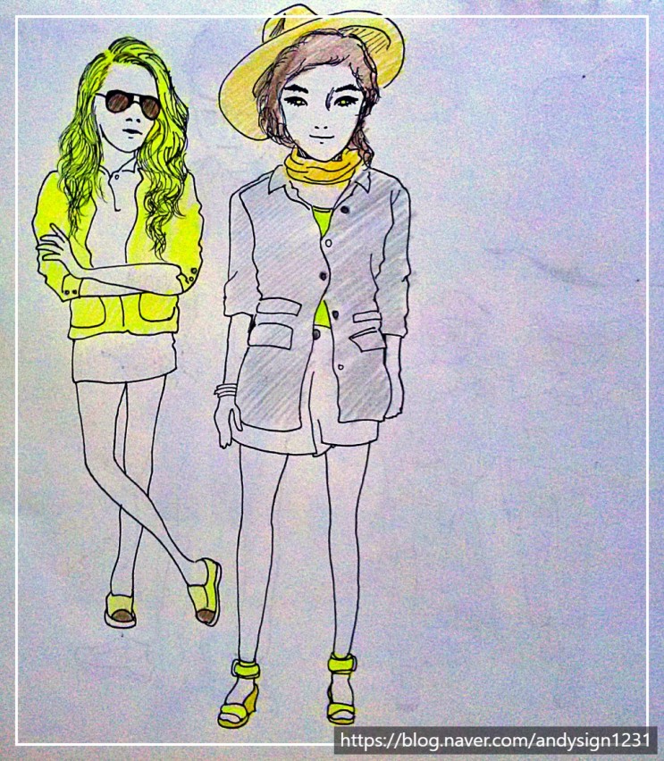 펜 색연필 인물화 그림 : 패션 잡지의 모델들과 소녀 캐릭터 그리기