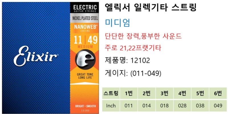 Elixir 엘릭서 일렉기타줄 게이지 정리!! : 네이버 블로그