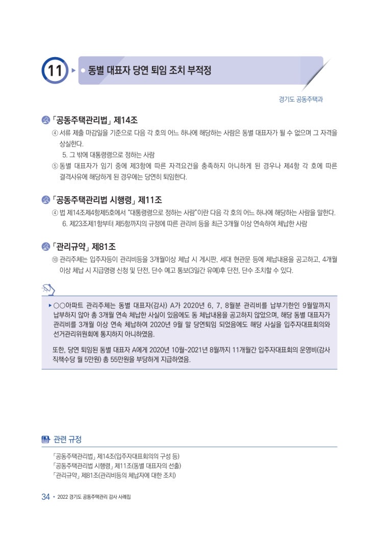   동별대표자 당연 퇴임 조치 부적정