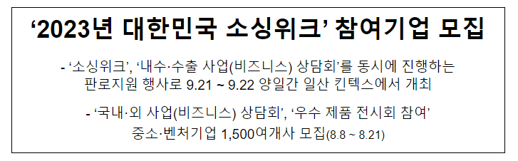 ‘2023년 대한민국 소싱위크’ 참여기업 모집