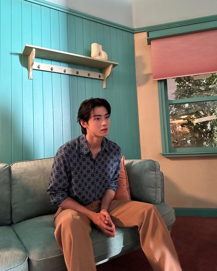 차은우 청정원 화보 촬영장 언티지 10만원대 블록 프린트 셔츠 정보 차은우 청정원 화보 촬영장 언티지 10만원대 블록 프린트 셔츠 정보