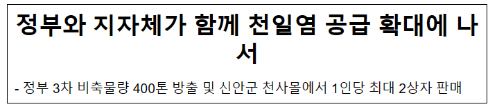 정부와 지자체가 함께 천일염 공급 확대에 나서