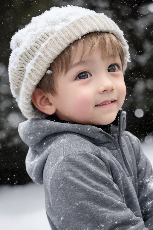 [Ai Greem] 그림_남자 314: 하얀 눈을 배경으로 하는 귀여운 금발 남자 어린이·청소년 캐릭터 Ai 무료 일러스트 이미지