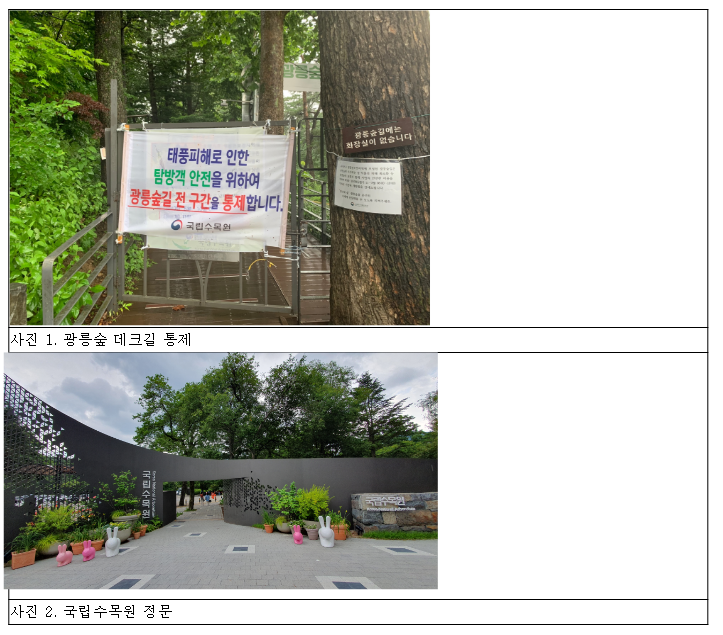 국립수목원, 태풍 대비 임시휴원 및 2차 피해 예방 나서 국립수목원, 태풍 대비 임시휴원 및 2차 피해 예방 나서