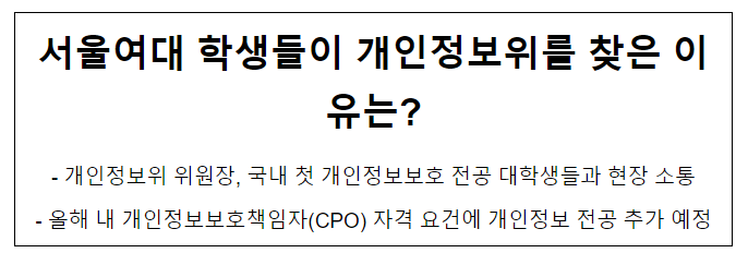 서울여대 학생들이 개인정보위를 찾은 이유는? 서울여대 학생들이 개인정보위를 찾은 이유는?