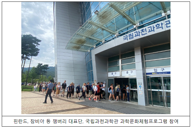 핀란드, 잠비아 등 다국적 잼버리 대표단, 국립과천과학관에서 대한민국 과학문화 체험 핀란드, 잠비아 등 다국적 잼버리 대표단, 국립과천과학관에서 대한민국 과학문화 체험