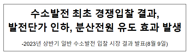 수소발전 최초 경쟁입찰 결과,발전단가 인하, 분산전원 유도 효과 발생