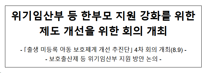 위기임산부 등 한부모 지원 강화를 위한제도 개선을 위한 회의 개최