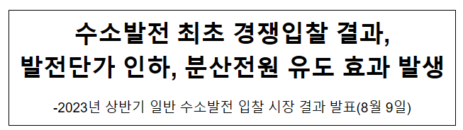 수소발전 최초 경쟁입찰 결과,발전단가 인하, 분산전원 유도 효과 발생 수소발전 최초 경쟁입찰 결과,발전단가 인하, 분산전원 유도 효과 발생