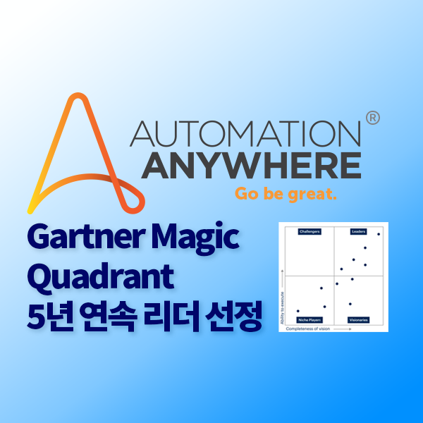  오토메이션애니웨어(AA) 2023 가트너 매직 쿼드런트(Gartner Magic Quadrant) RPA부문 5년 연속 리더 선정