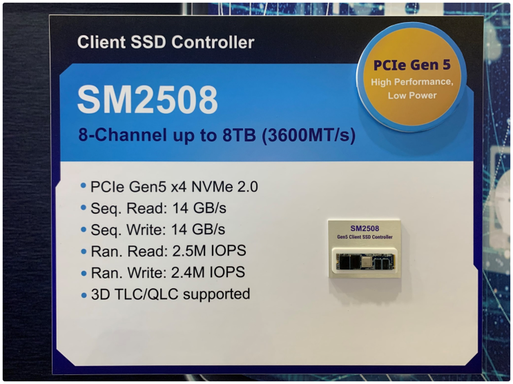 실리콘모션, PCIe 5.0 M2 NVMe SSD를 위한 SM2508 PCIe Gen5 SSD 컨트롤러 출시