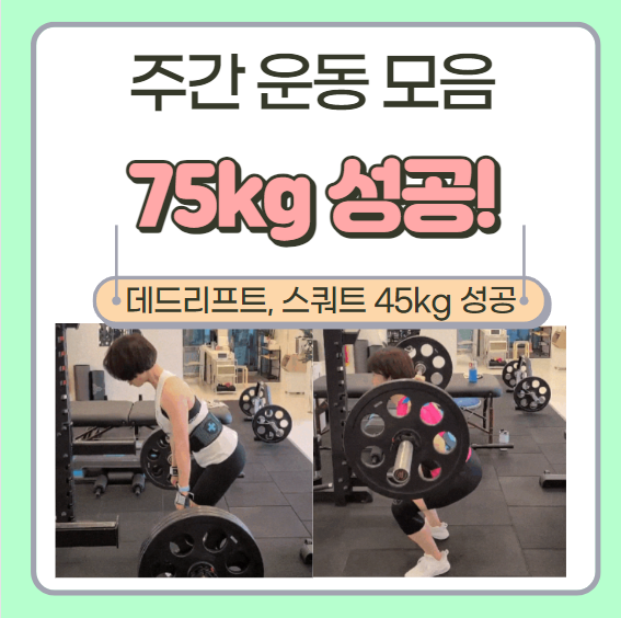  여자 헬스 데드리프트 75kg 스쿼트 45kg 성공! 어깨 통증 회복 중