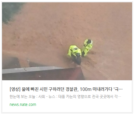 [뉴스] [영상] 물에 빠진 시민 구하려던 경찰관, 100m 떠내려가다 '극적 구조'