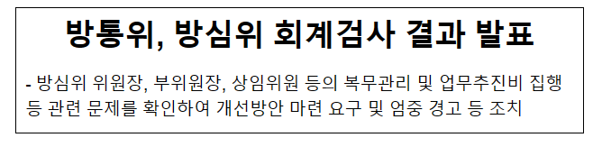 방통위, 방심위 회계검사 결과 발표