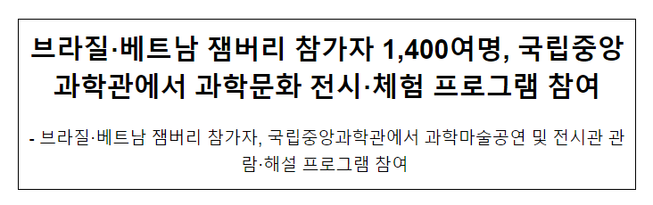 브라질·베트남 잼버리 참가단, 국립중앙과학관에서 과학문화 프로그램 참여 브라질·베트남 잼버리 참가단, 국립중앙과학관에서 과학문화 프로그램 참여