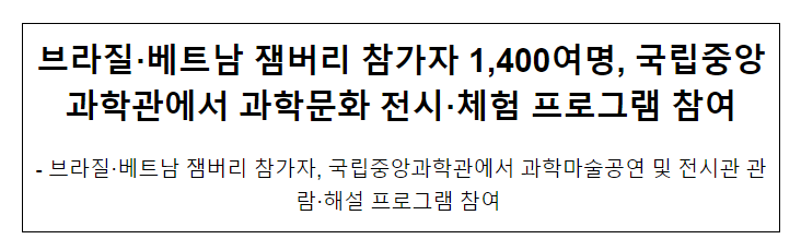 브라질·베트남 잼버리 참가단, 국립중앙과학관에서 과학문화 프로그램 참여