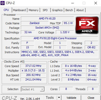  AMD FX 8120 잠베지 오버 3.7GHZ CPU-Z