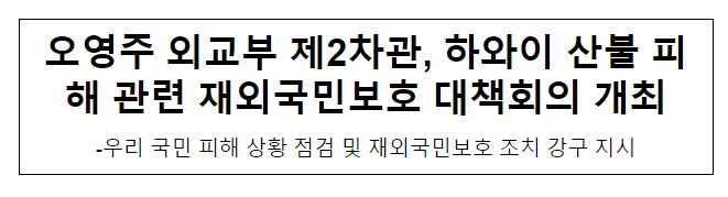 오영주 외교부 제2차관, 하와이 산불 피해 관련 재외국민보호 대책회의 개최 오영주 외교부 제2차관, 하와이 산불 피해 관련 재외국민보호 대책회의 개최