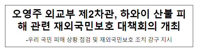 오영주 외교부 제2차관, 하와이 산불 피해 관련 재외국민보호 대책회의 개최