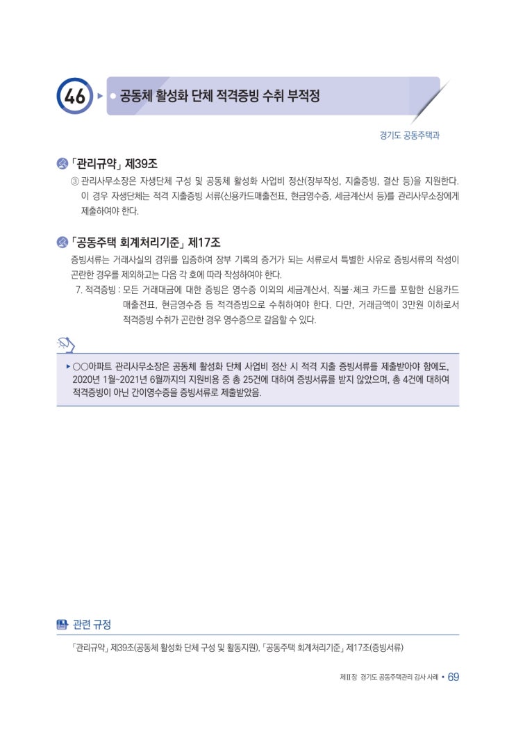   공동체 활성화 단체 적격증빙 수취 부적정