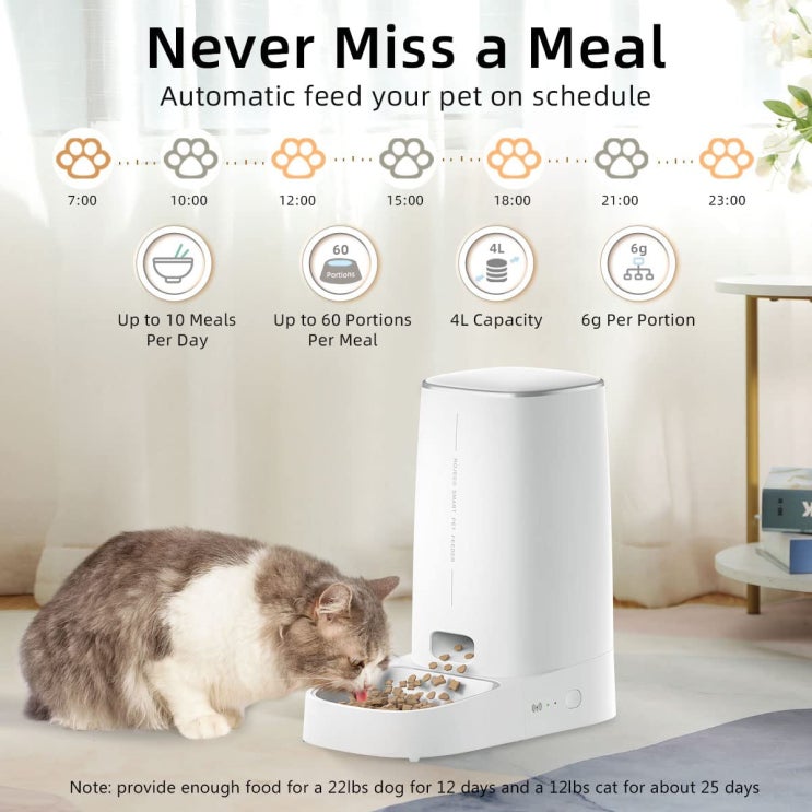 ROJECO 자동 고양이 자동 급식기 - 애완 동물 스마트 와이파이 고양이 사료 디스펜서: 원격 제어, 고양이 및 강아지용 사료 자동 급식