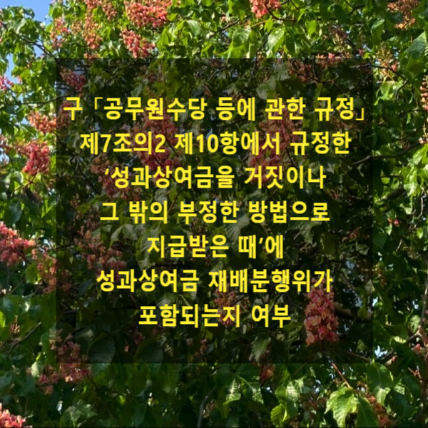  구 「공무원수당 등에 관한 규정」 제7조의2 제10항에서 규정한 ‘성과상여금을 거짓이나 그 밖의 부정한 방법으로 지급받은 때’에 성과상여금 재배분행위가 포함되는지 여부