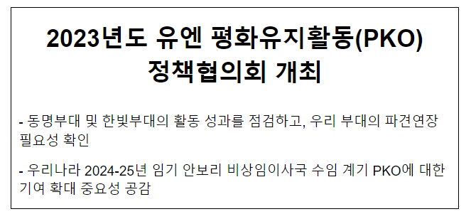 2023년도 유엔 평화유지활동(PKO) 정책협의회 개최 2023년도 유엔 평화유지활동(PKO) 정책협의회 개최