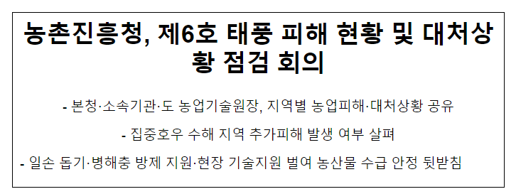 농촌진흥청, 제6호 태풍 피해 현황 및 대처상황 점검 회의 농촌진흥청, 제6호 태풍 피해 현황 및 대처상황 점검 회의