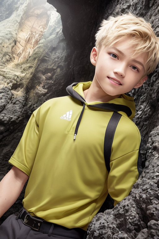 [Ai Greem] 그림_남자 355: Free image of a handsome blond boy with boyish in a cave background