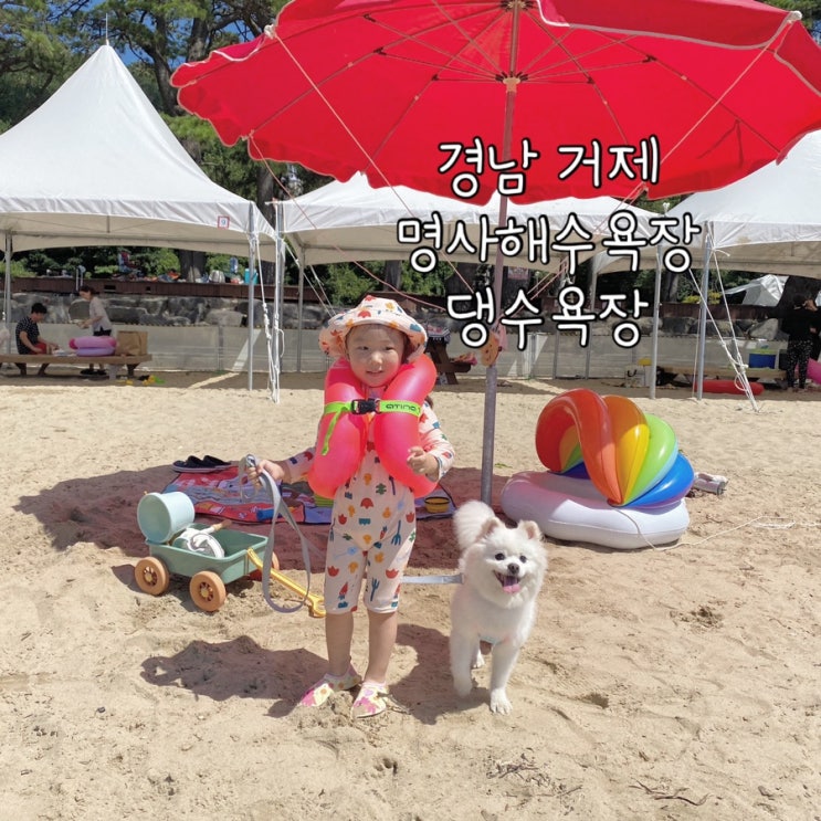  거제 아기랑 바다 준비물 물놀이 모래놀이 반려견동반 댕수욕장 강아지준비물 명사해수욕장 후기