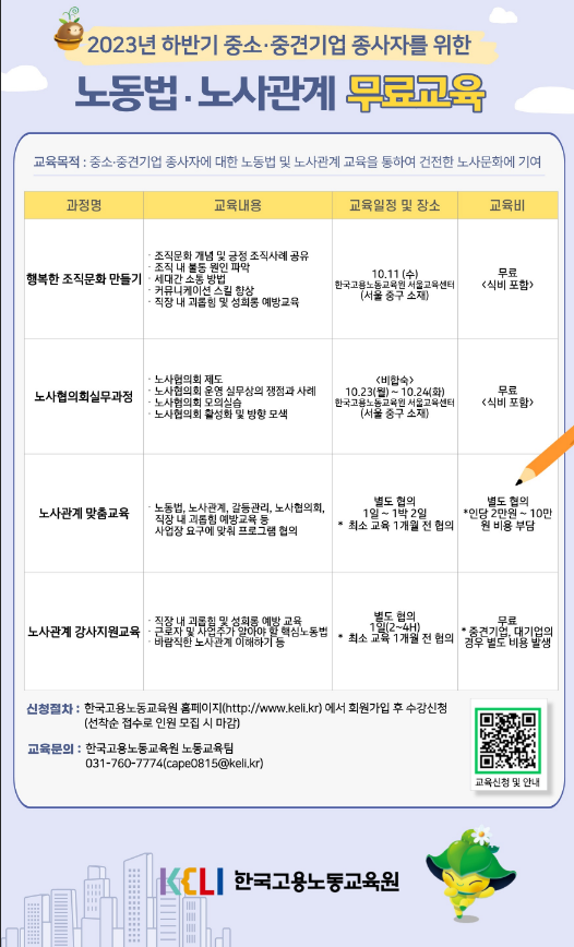 [전국] 2023년 하반기 중소ㆍ중견기업을 위한 노동법 및 노사관계 교육 안내