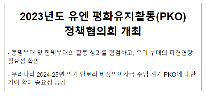 2023년도 유엔 평화유지활동(PKO) 정책협의회 개최 2023년도 유엔 평화유지활동(PKO) 정책협의회 개최